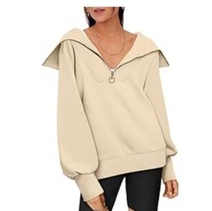 EFAN Oversized Half Zip Pullover Sweater | Size XL | Beige